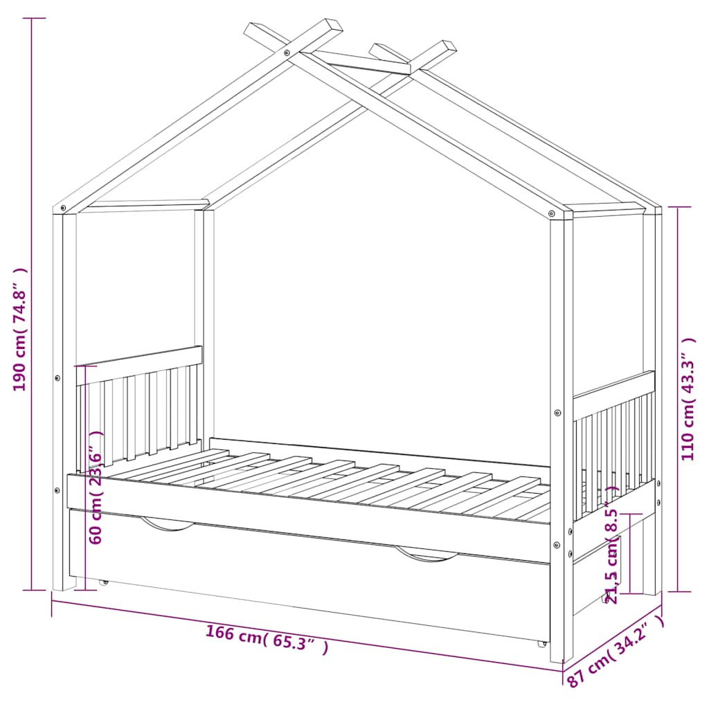 Giroletto per Bambini con Cassetto Bianco Legno Pino 80x160 cm - homemem39