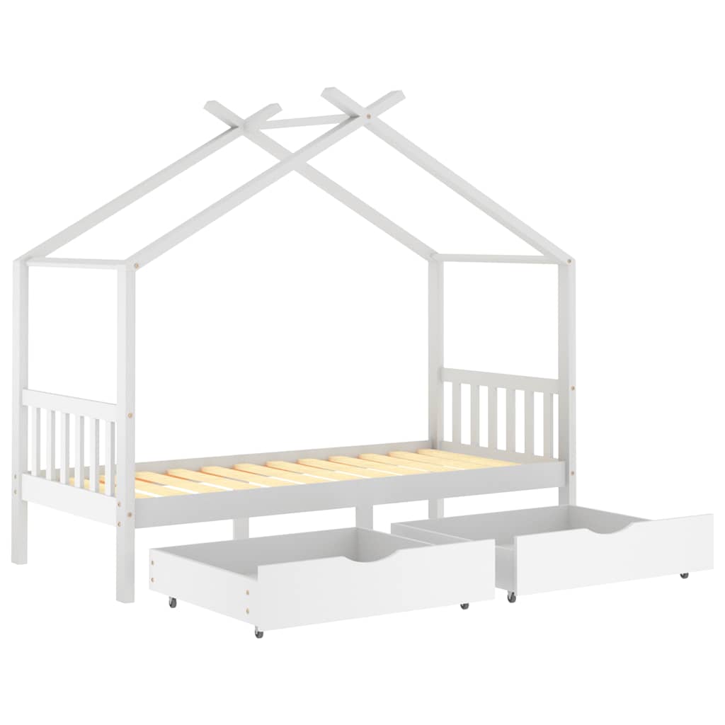 Giroletto Bambini Bianco con Cassetti Massello di Pino 90x200cm - homemem39