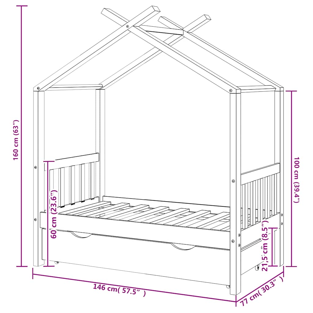Giroletto per Bambini con Cassetto in Legno di Pino 70x140cm | homemem39