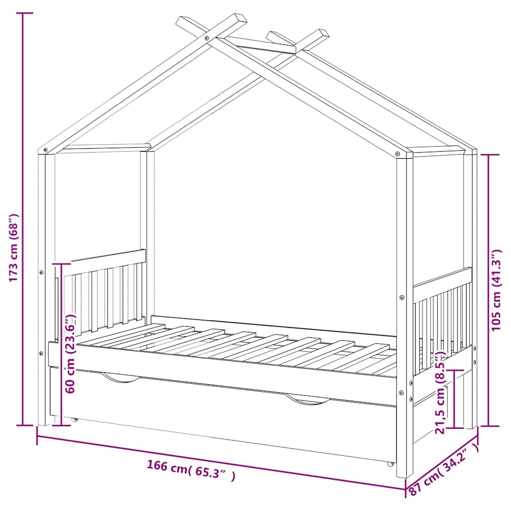 Giroletto per Bambini con Cassetto in Legno di Pino 80x160cm