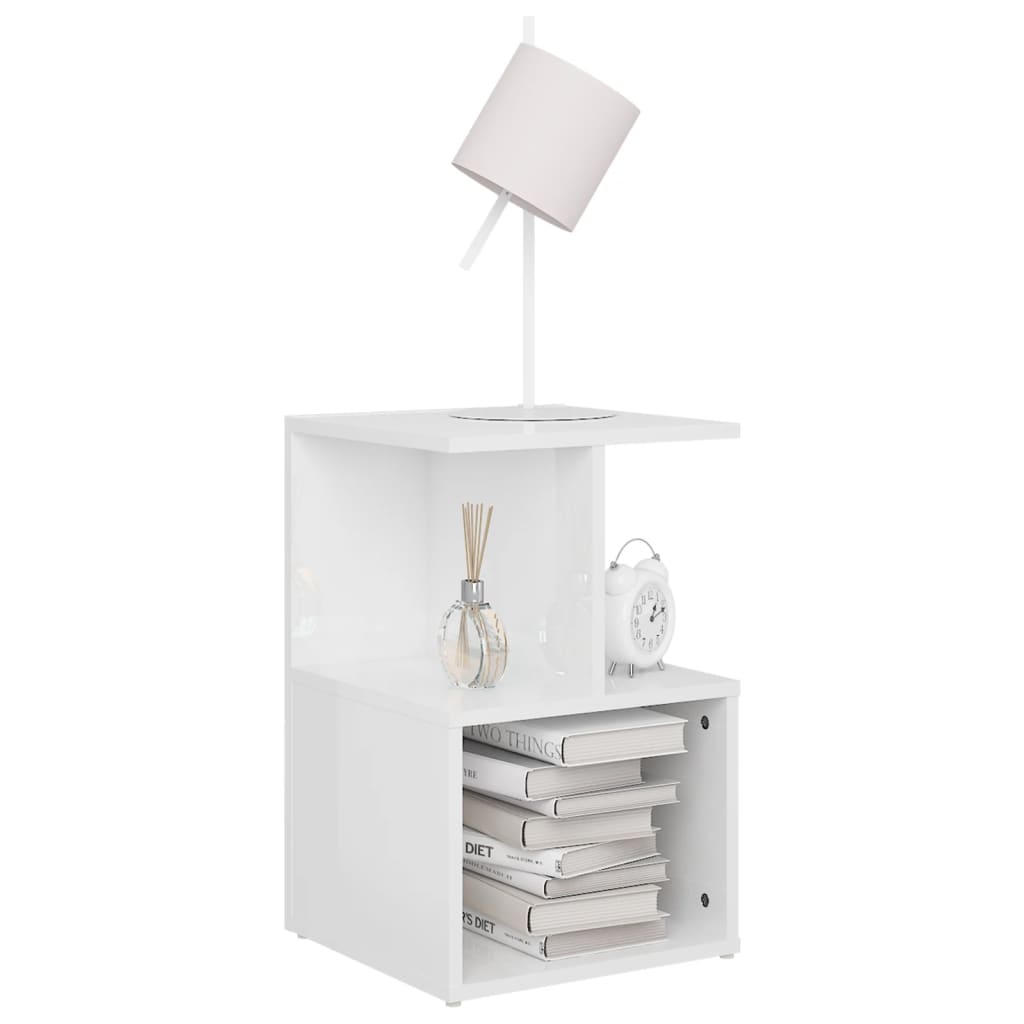Comodino Bianco Lucido 35x35x55 cm in Legno Multistrato - homemem39
