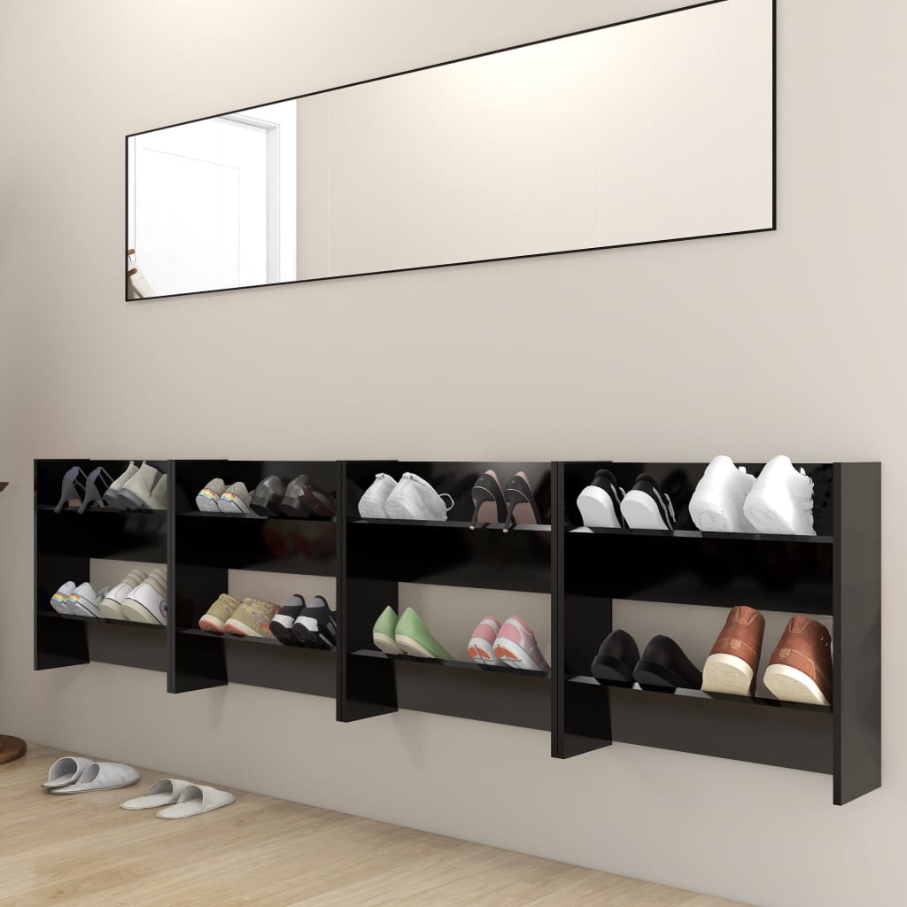 Scarpiere a Muro 4 pz Nere 60x18x60 cm in Legno Multistrato - homemem39