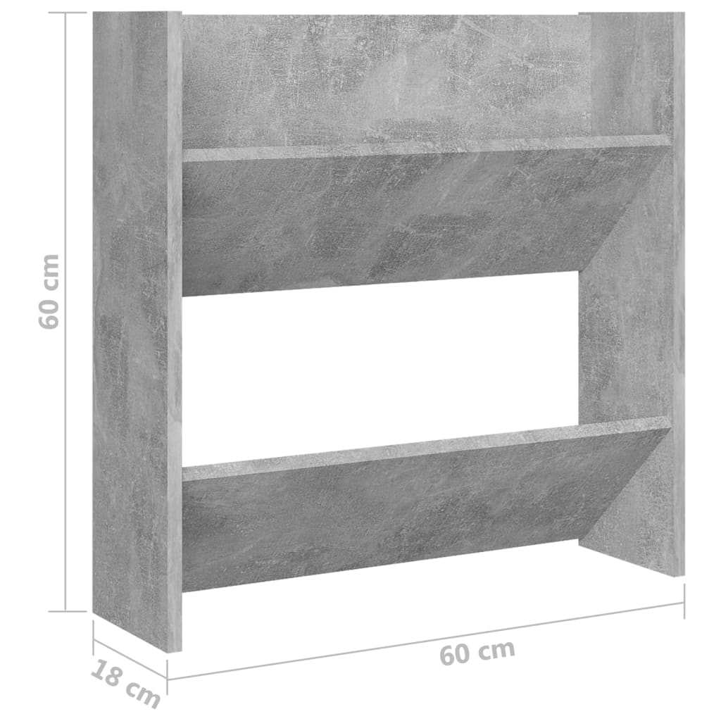 Scarpiera a Muro Grigio Cemento 60x18x60cm in Legno Multistrato