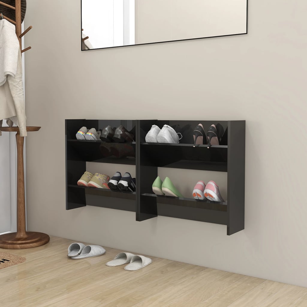 Scarpiere a Muro 2pz Nero Lucido 60x18x60cm Legno Multistrato - homemem39