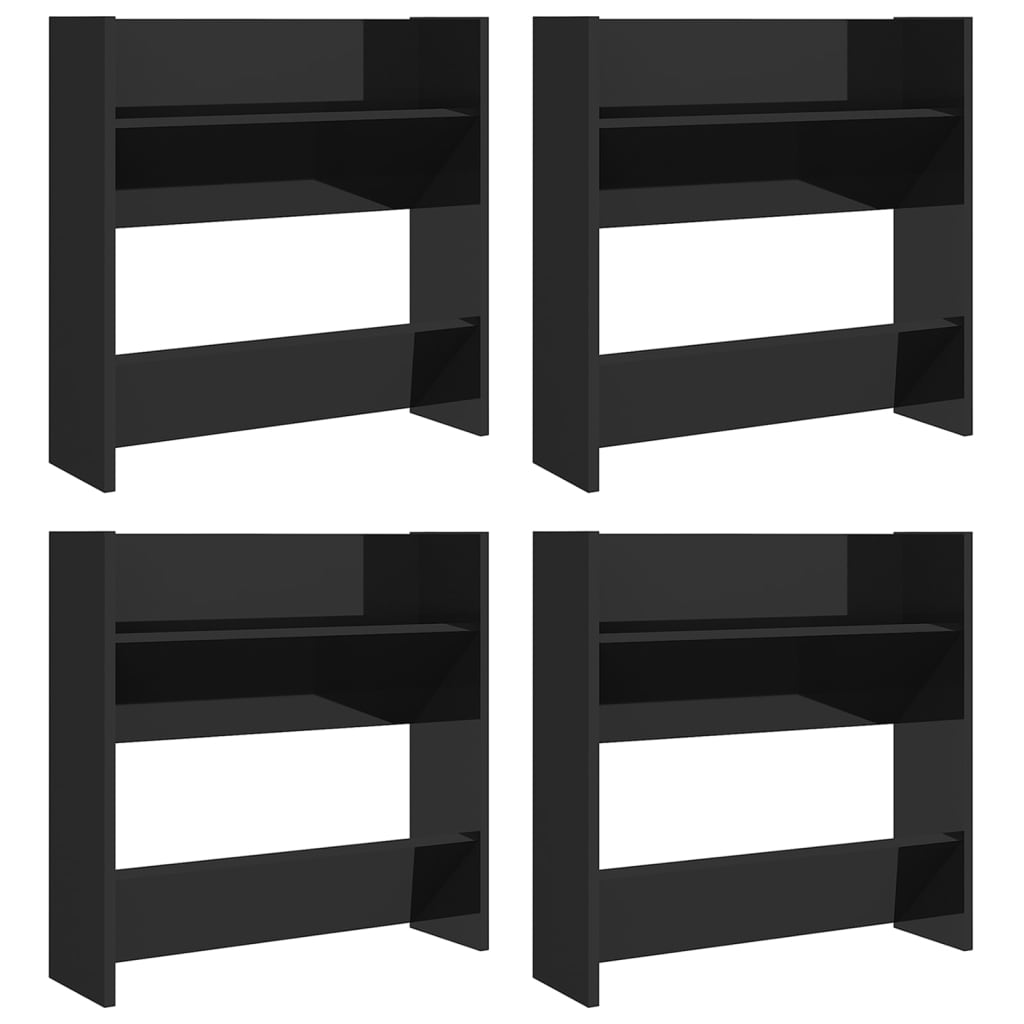 Scarpiere a Muro 4pz Nero Lucido 60x18x60cm Legno Multistrato