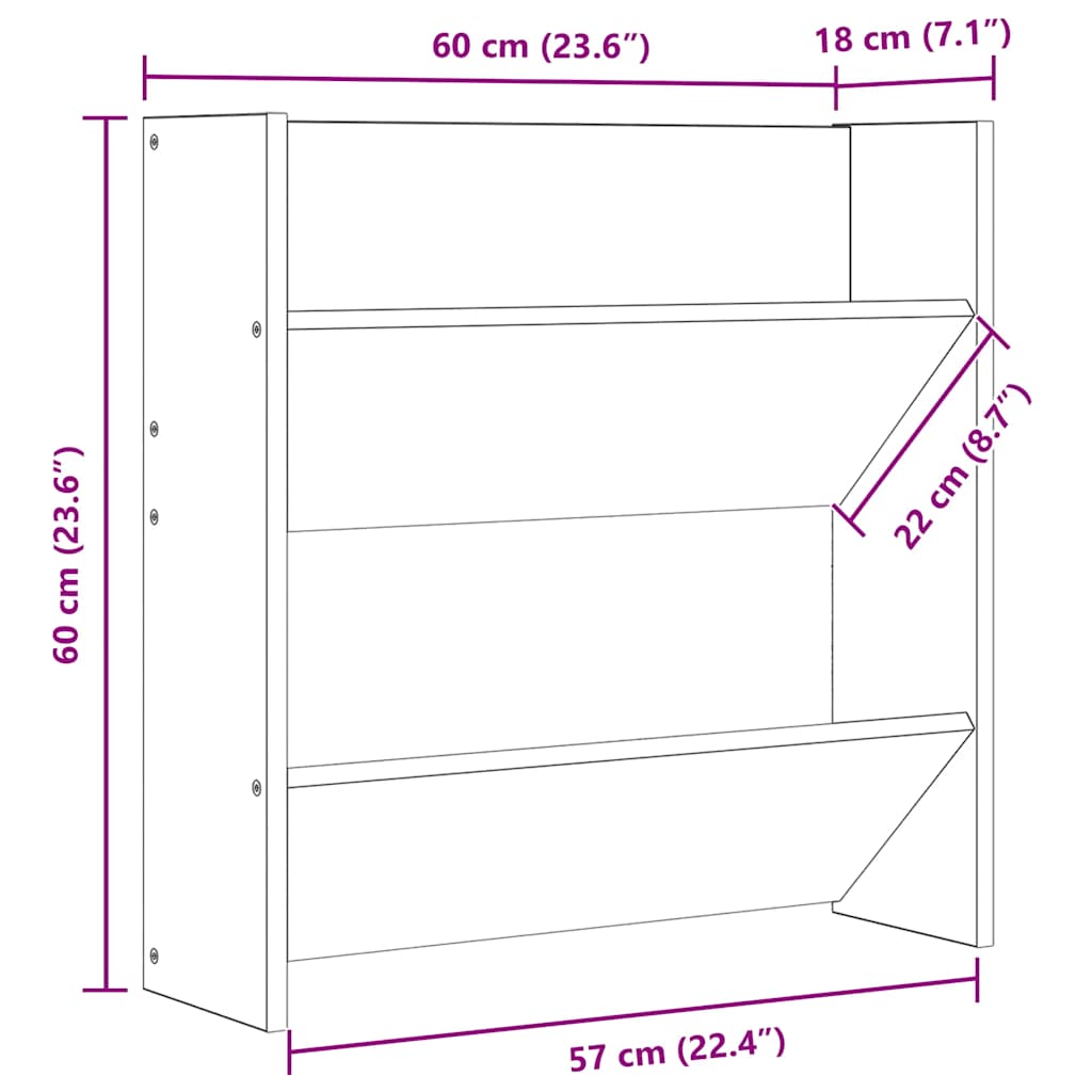 Scarpiere a Muro 4pz Nero Lucido 60x18x60cm Legno Multistrato