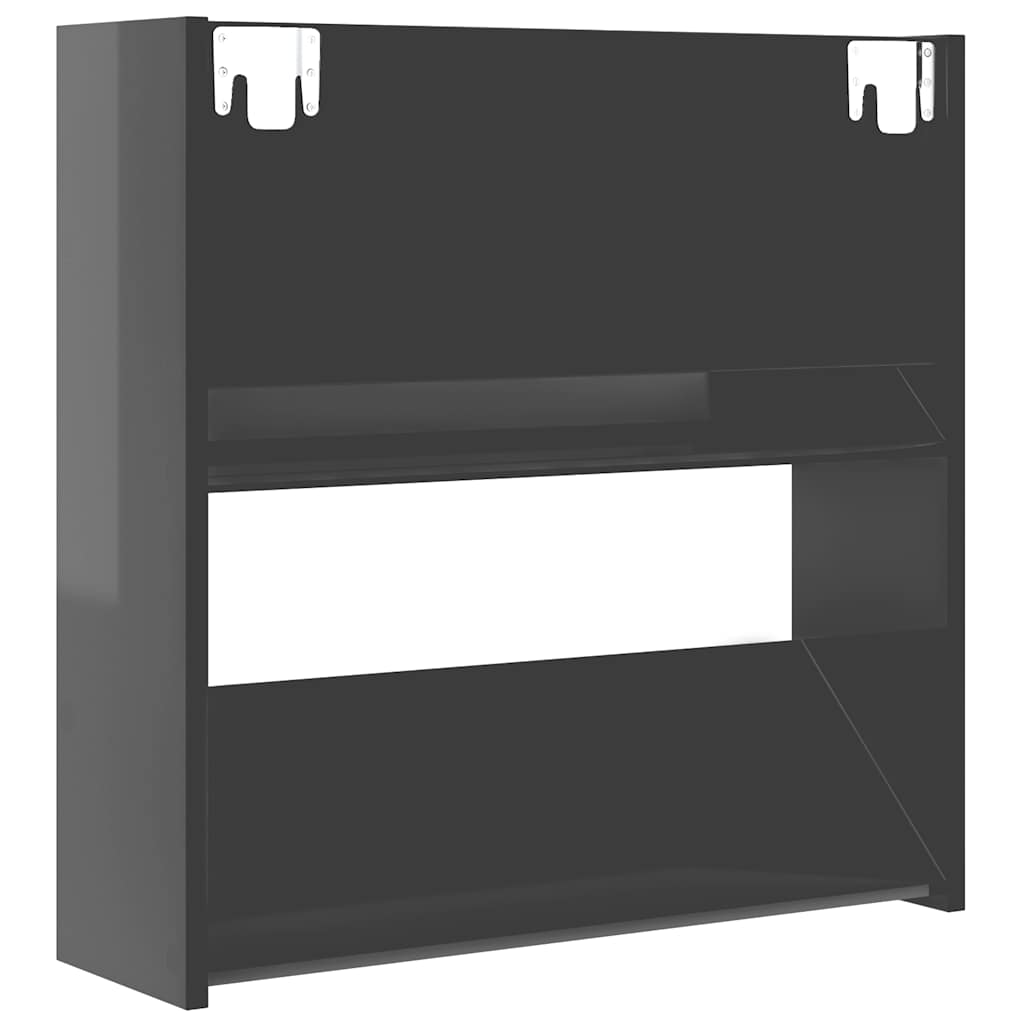 Scarpiere a Muro 2pz Grigio Lucido 60x18x60cm Legno Multistrato
