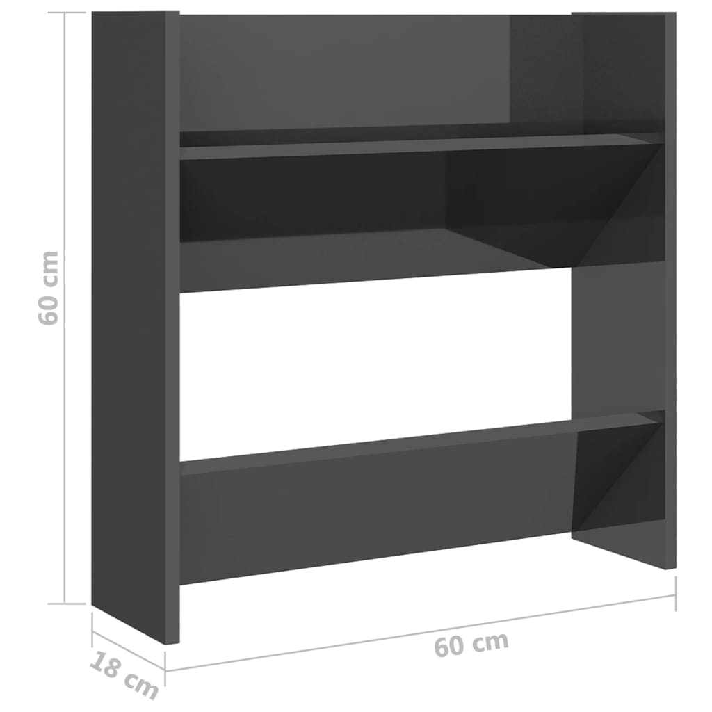 Scarpiere a Muro 2pz Grigio Lucido 60x18x60cm Legno Multistrato | homemem39