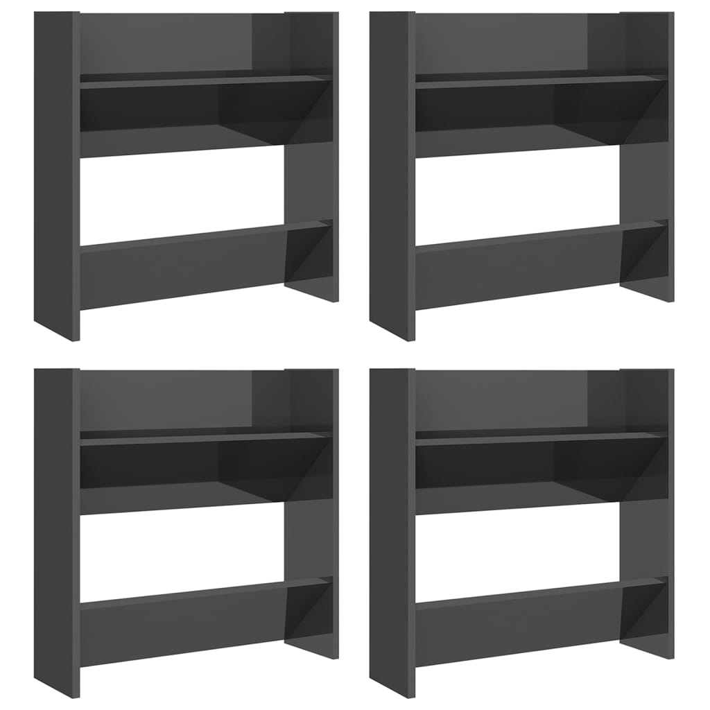 Scarpiere a Muro 4pz Grigio Lucido 60x18x60cm Legno Multistrato