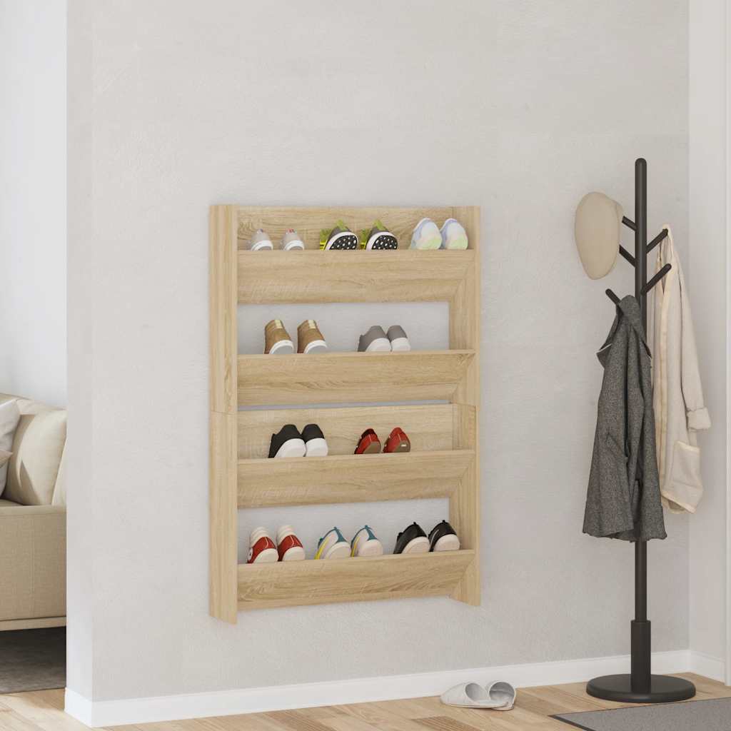 Scarpiere a Muro 2pz Rovere Sonoma 80x18x60cm Legno Multistrato