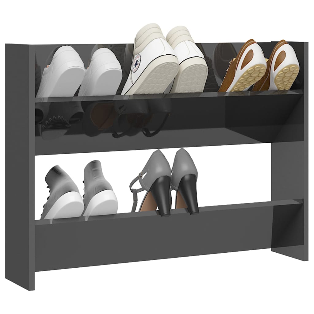 Scarpiera a Muro Grigio Lucido 80x18x60 cm in Legno Multistrato - homemem39