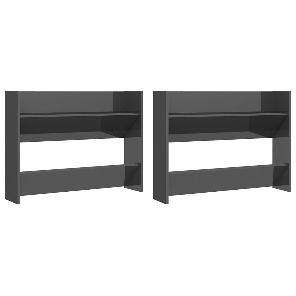 Scarpiere a Muro 2pz Grigio Lucido 80x18x60cm Legno Multistrato