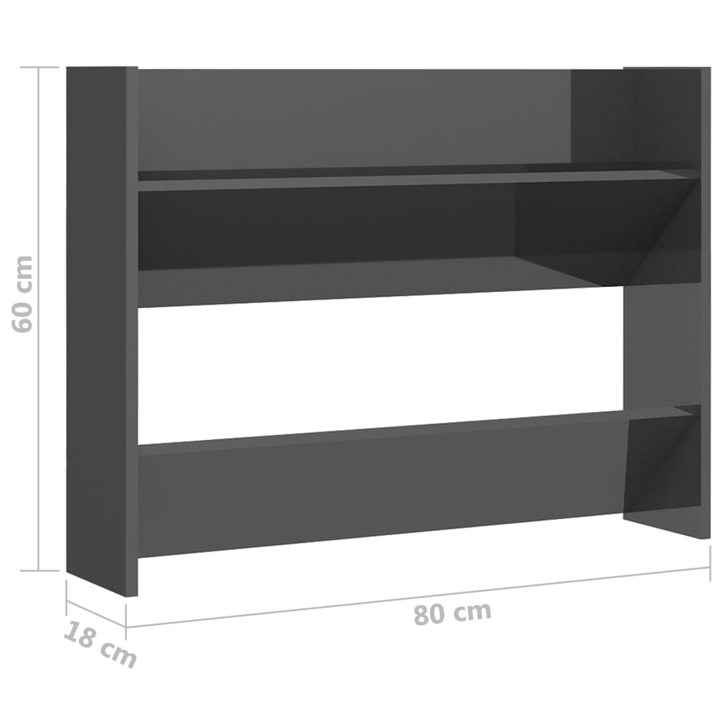 Scarpiere a Muro 2pz Grigio Lucido 80x18x60cm Legno Multistrato