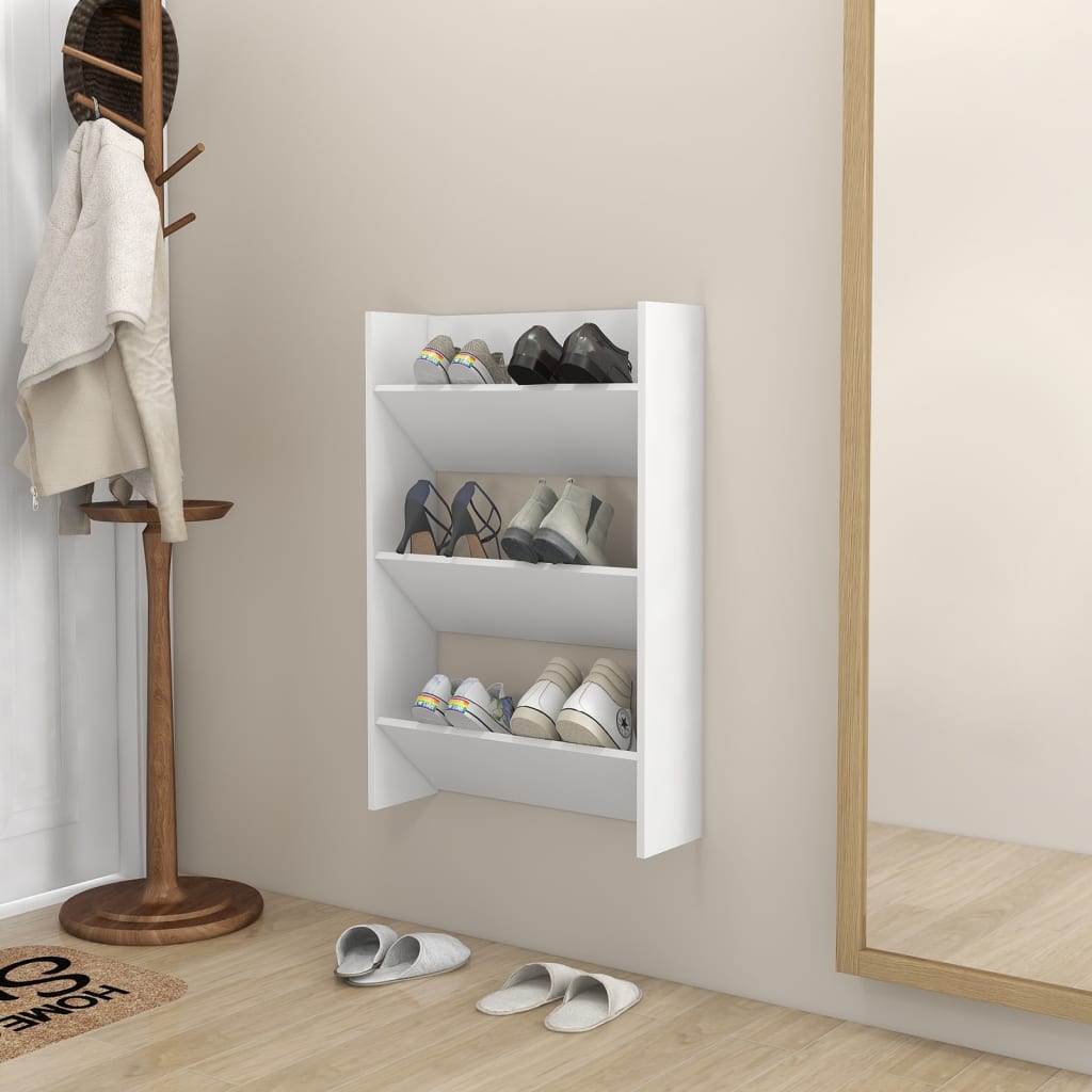Scarpiera a Muro Bianca 60x18x90 cm in Legno Multistrato