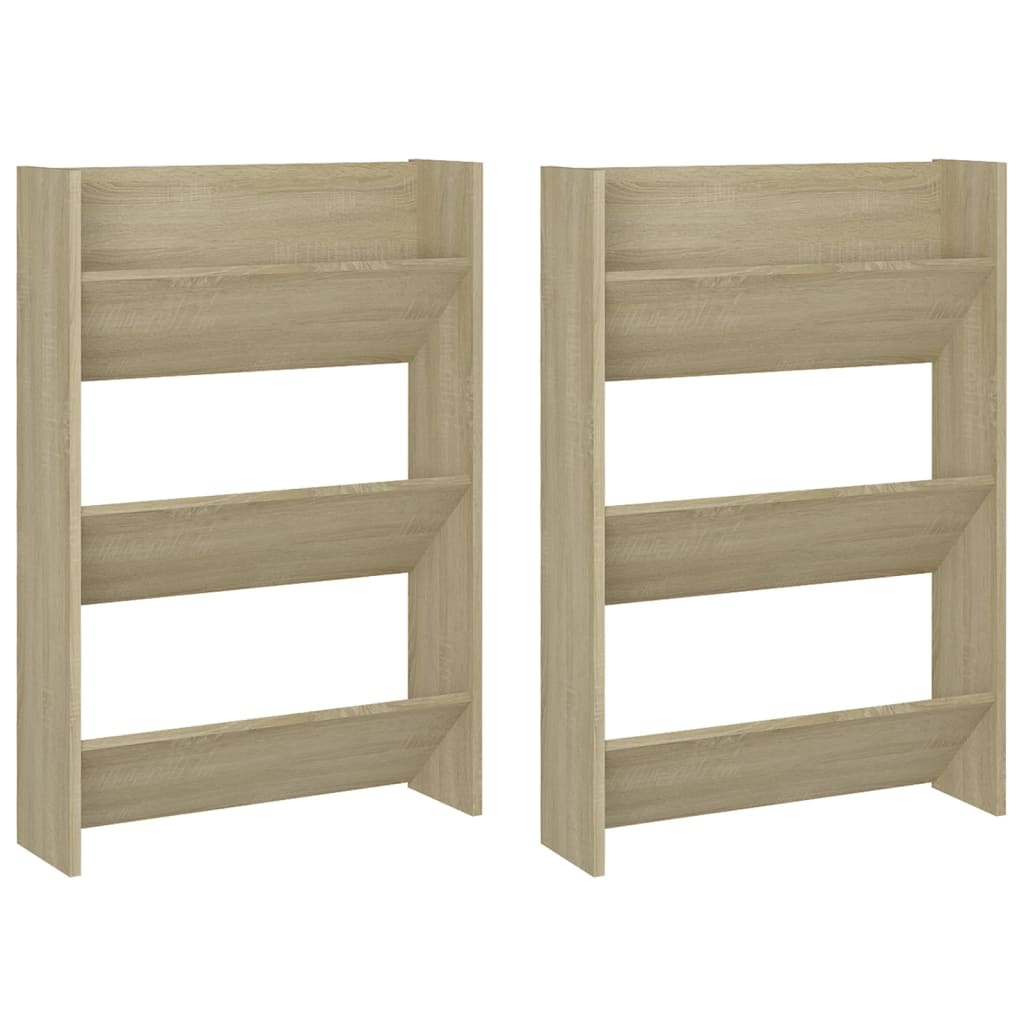 Scarpiere a Muro 2pz Rovere Sonoma 60x18x90cm Legno Multistrato