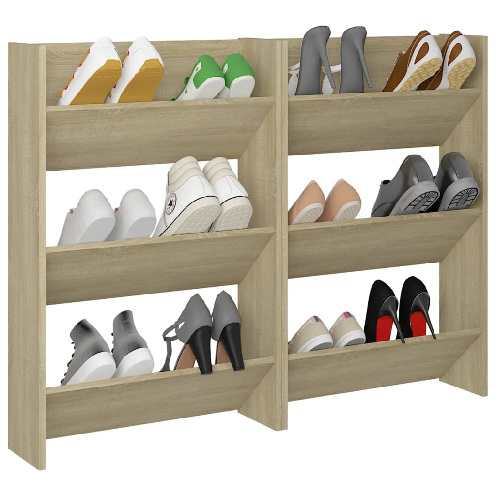 Scarpiere a Muro 2pz Rovere Sonoma 60x18x90cm Legno Multistrato