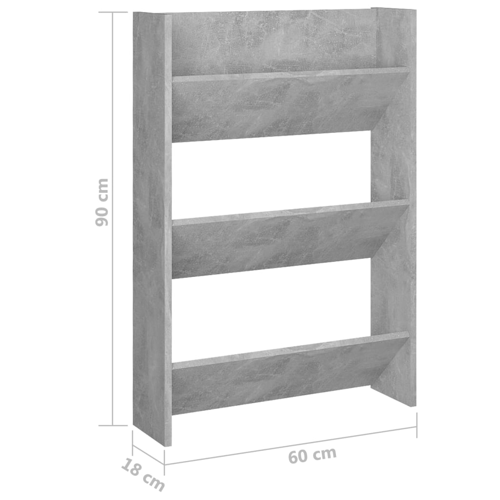 Scarpiera a Muro Grigio Cemento 60x18x90cm in Legno Multistrato