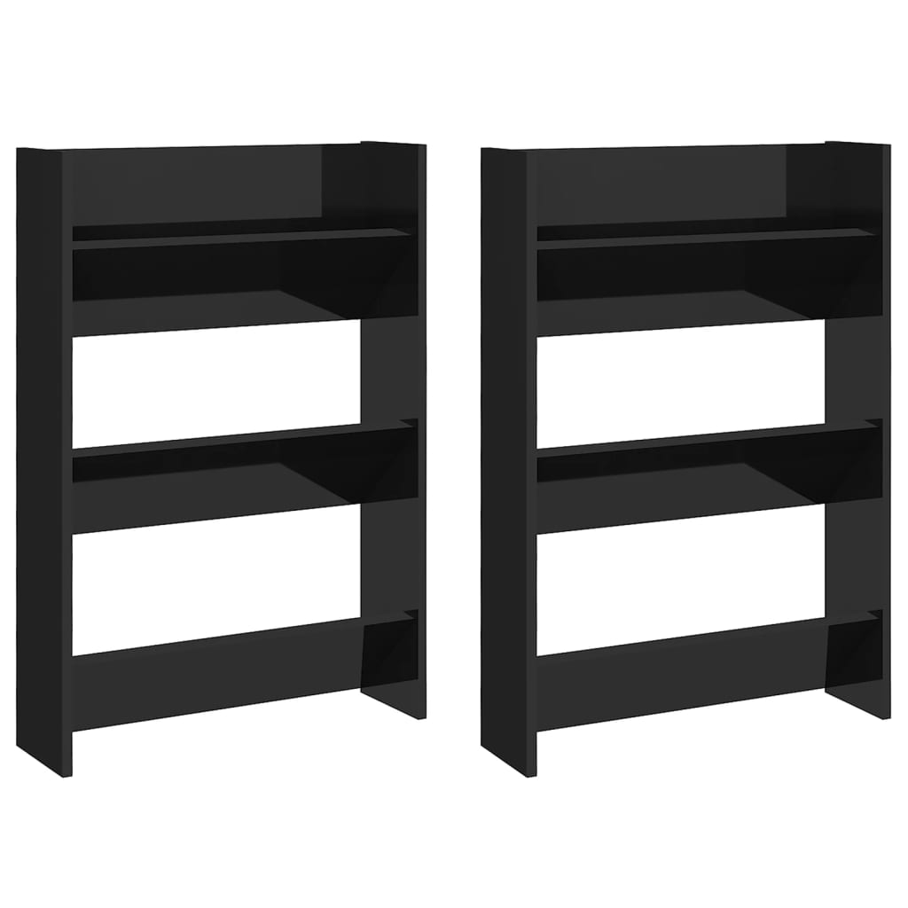Wall Shoe Racks 2pcs Glossy Black 60x18x90cm Multilayer Wood