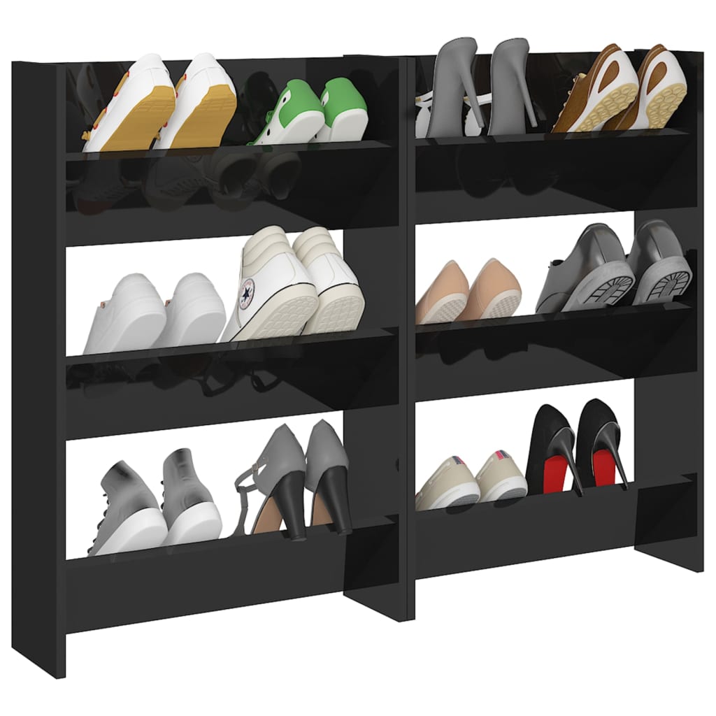 Wall Shoe Racks 2pcs Glossy Black 60x18x90cm Multilayer Wood