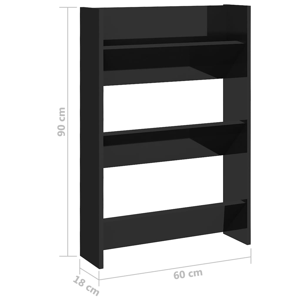 Wall Shoe Racks 2pcs Glossy Black 60x18x90cm Multilayer Wood