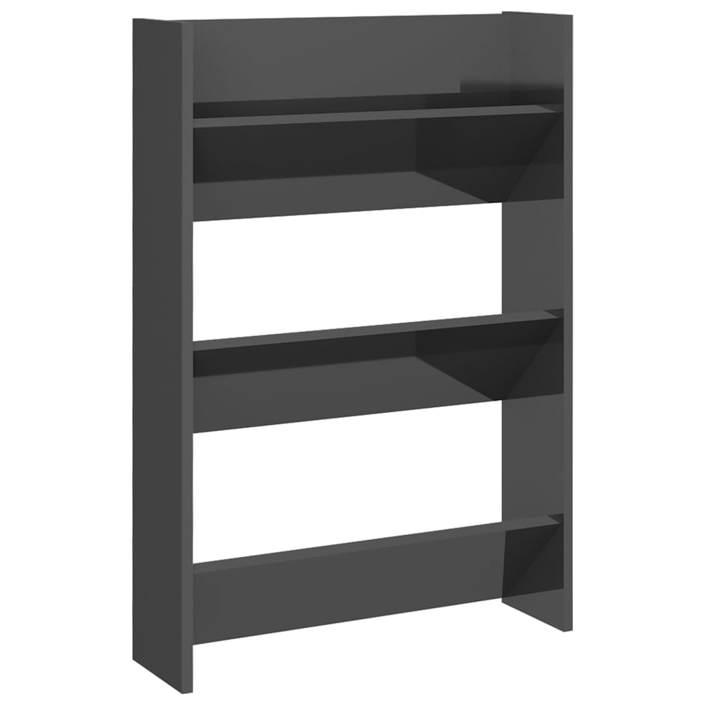 Scarpiere a Muro 2pz Grigio Lucido 60x18x90cm Legno Multistrato