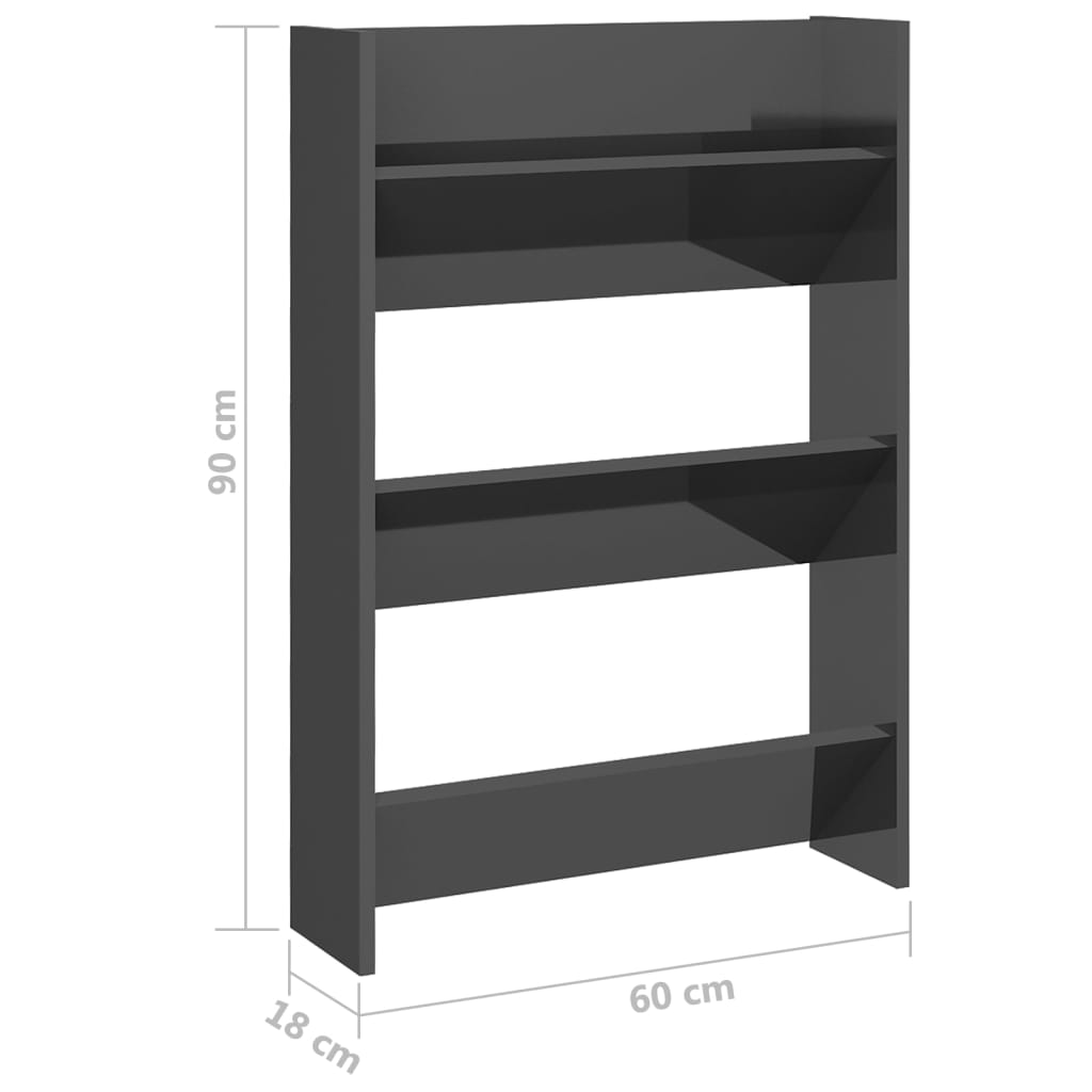 Scarpiere a Muro 2pz Grigio Lucido 60x18x90cm Legno Multistrato