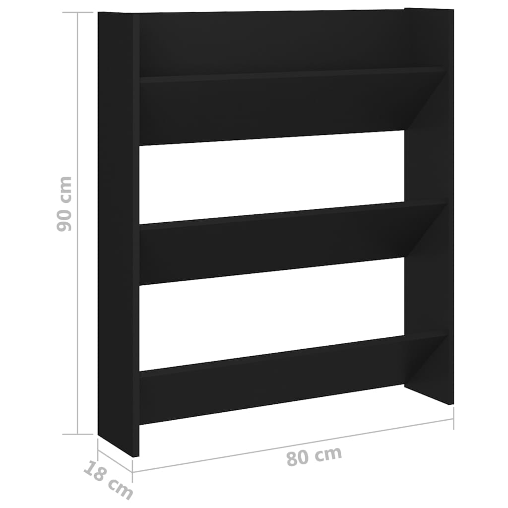 Scarpiera a Muro Nera 80x18x90 cm in Legno Multistrato - homemem39