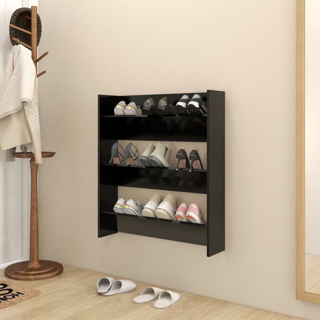 Scarpiera a Muro Nera 80x18x90 cm in Legno Multistrato - homemem39