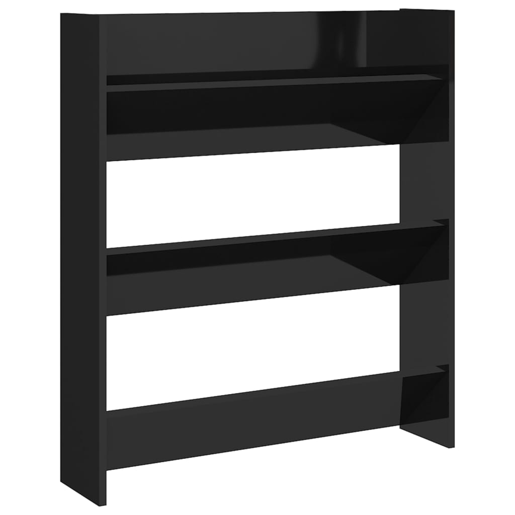 Glossy Black Wall Shoe Rack 80x18x90 cm in Multilayer Wood