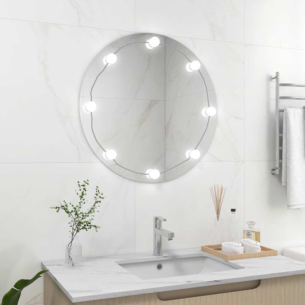 Specchio da Parete Rotondo con Luci LED in Vetro - homemem39