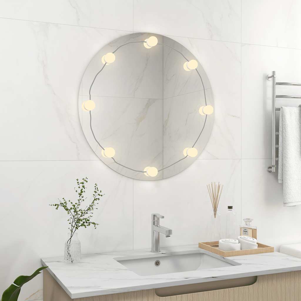 Specchio da Parete Rotondo con Luci LED in Vetro - homemem39