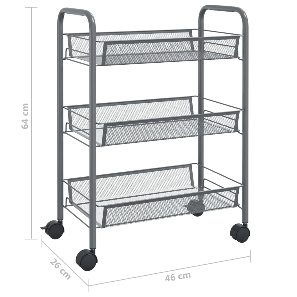 Carrello da Cucina con 3 Ripiani Grigio 46x26x64 cm in Ferro | homemem39