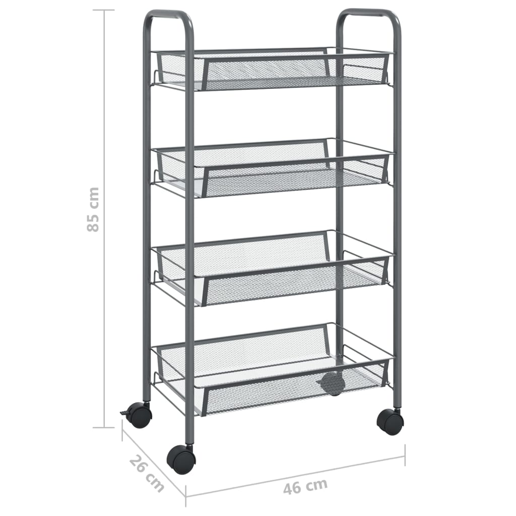 Carrello da Cucina con 4 Ripiani Grigio 46x26x64 cm in Ferro | homemem39