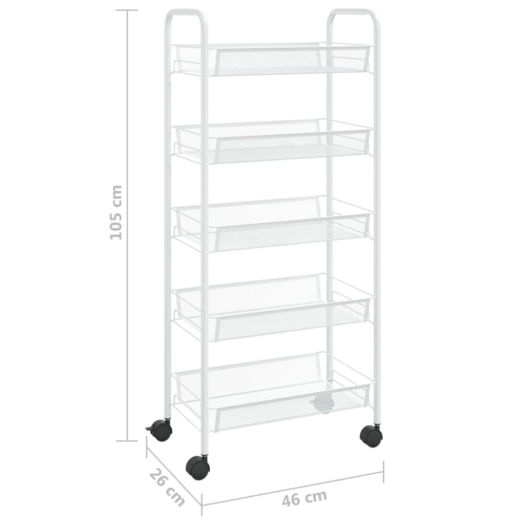 Carrello da Cucina con 5 Ripiani Bianco 46x26x105 cm in Ferro | homemem39