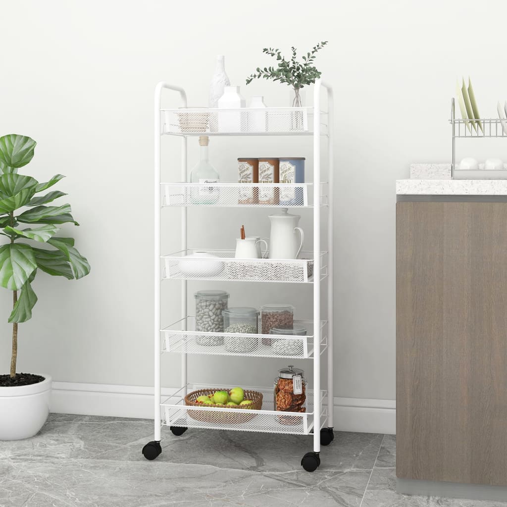 Carrello da Cucina con 5 Ripiani Bianco 46x26x105 cm in Ferro - homemem39