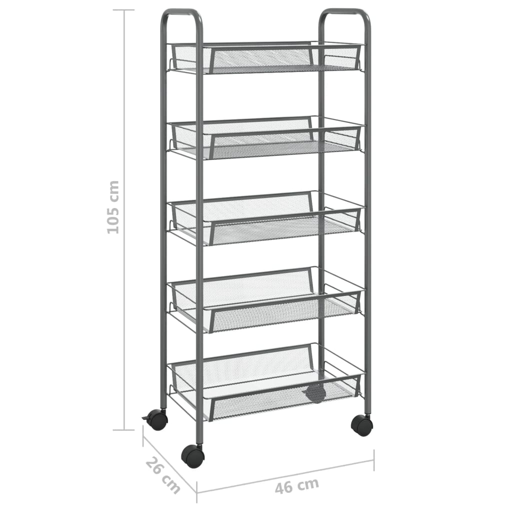 Carrello da Cucina con 5 Ripiani Grigio 46x26x105 cm in Ferro | homemem39