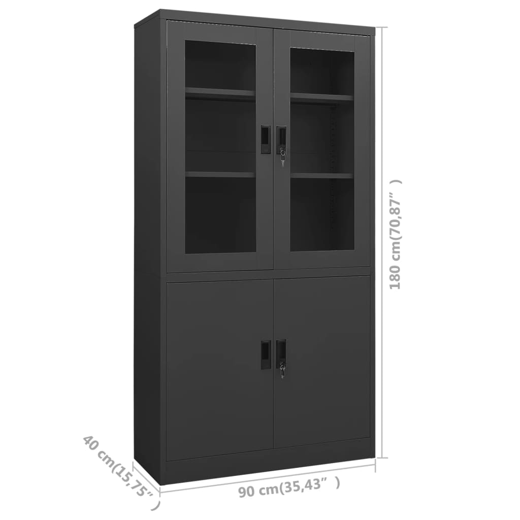 Armadio per Ufficio Antracite 90x40x180 cm in Acciaio - homemem39