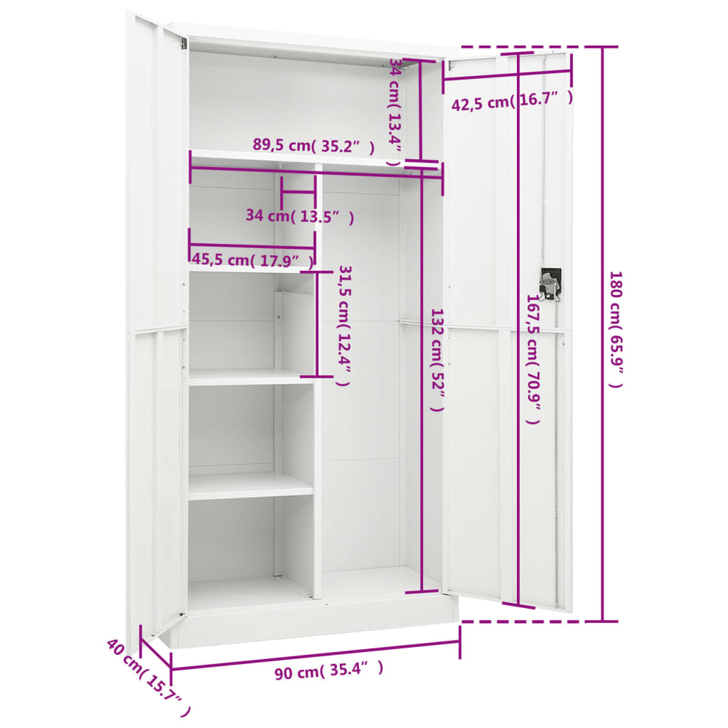 Armadio con Ripiani Bianco 90x40x180 cm in Acciaio - homemem39