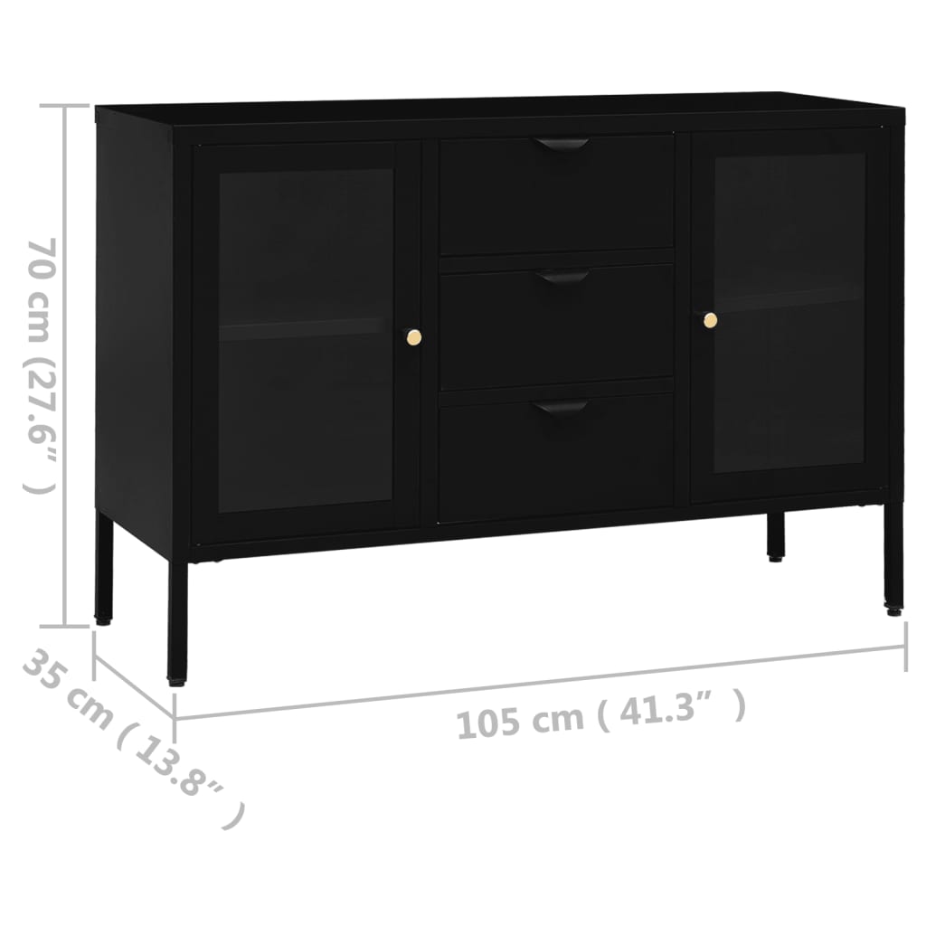 Credenza Nera 105x35x70 cm in Acciaio e Vetro Temperato - homemem39