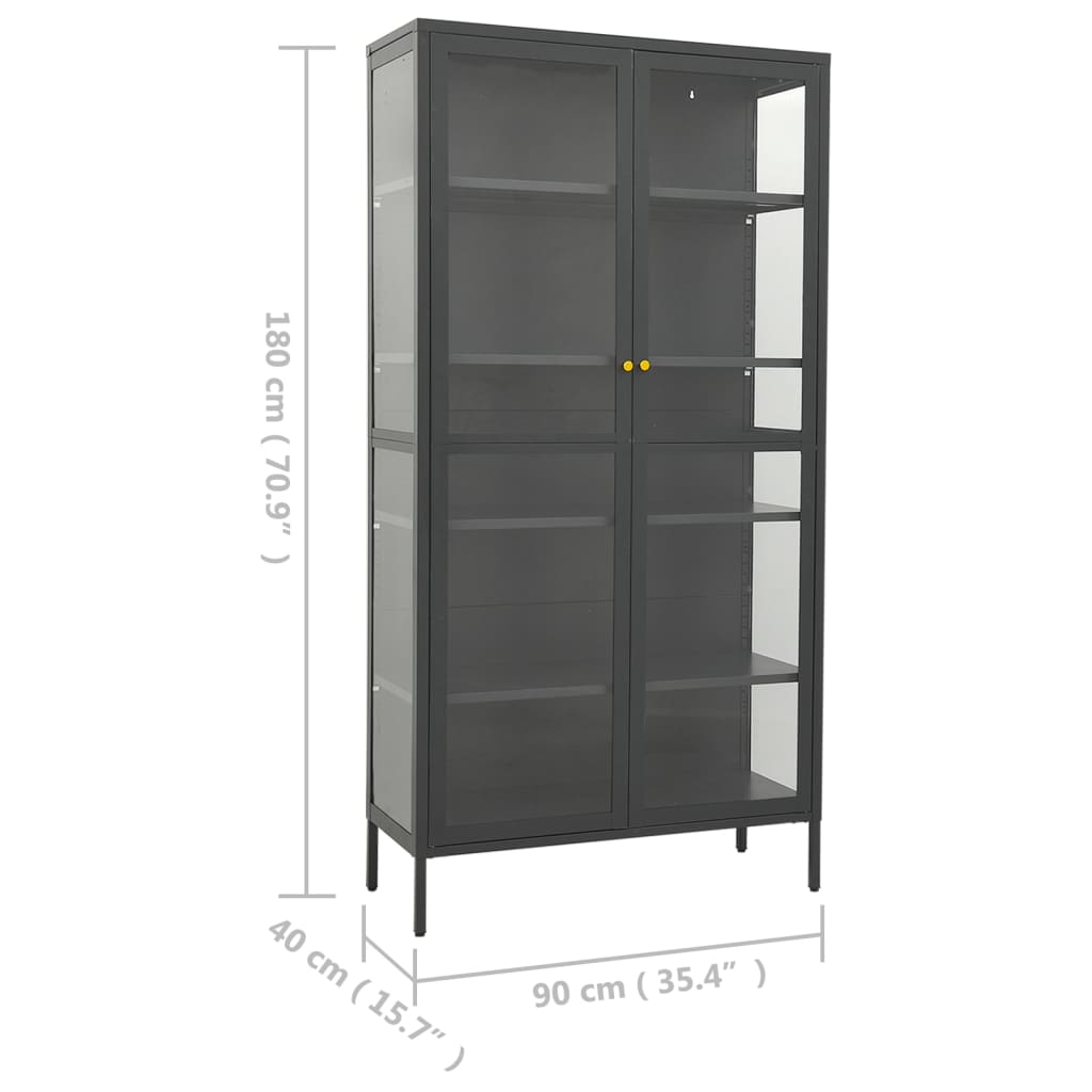 Vetrina Antracite 90x40x180 cm in Acciaio e Vetro Temperato - homemem39