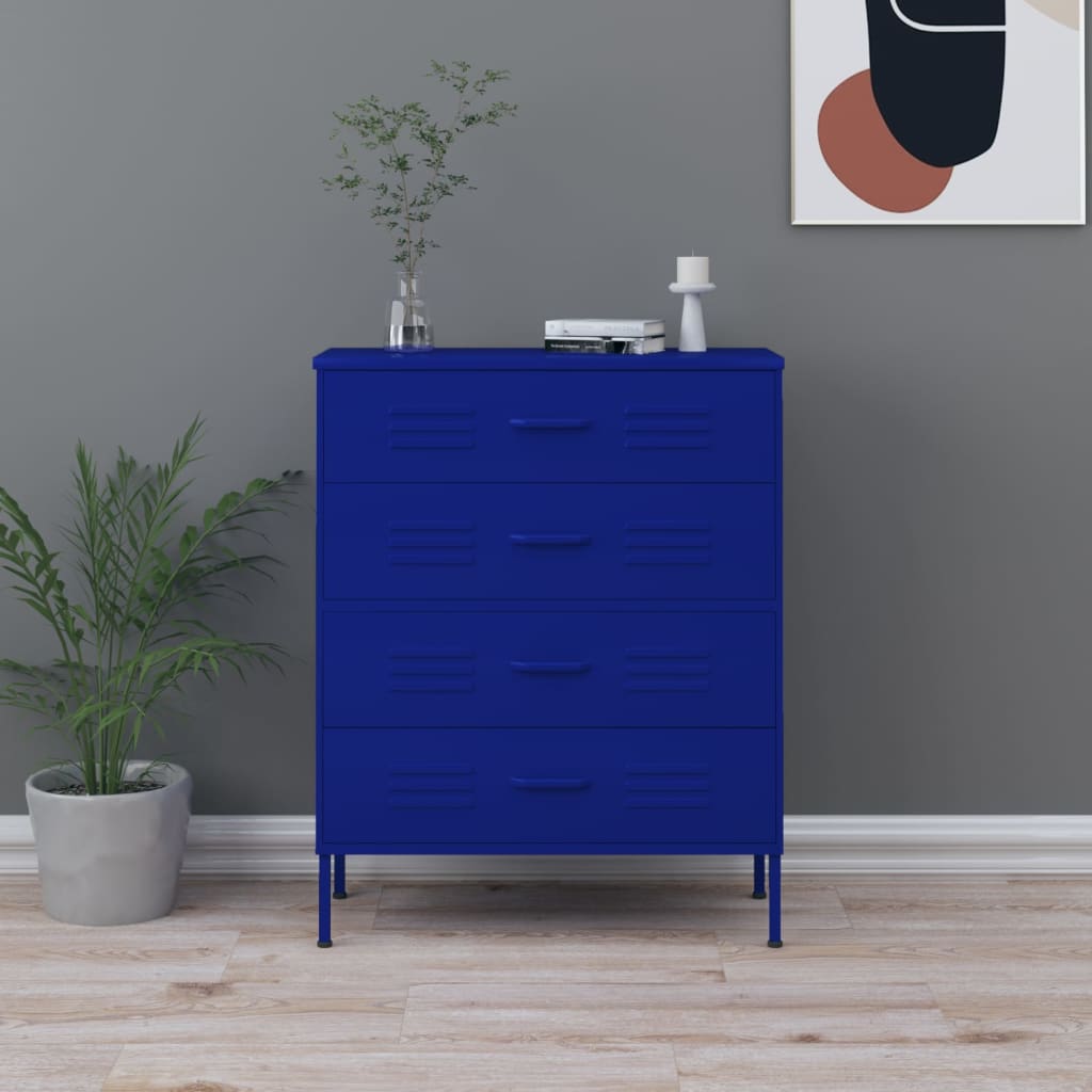 Cassettiera Blu Marino 80x35x101,5 cm in Acciaio - homemem39