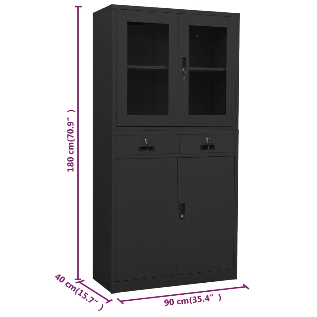 Armadio per Ufficio Antracite 90x40x180 cm in Acciaio e Vetro | homemem39