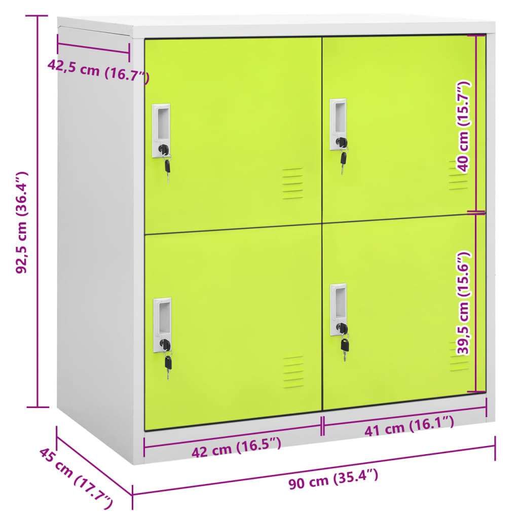 Armadietto a Chiave Grigio Chiaro e Verde 90x45x92,5 cm Acciaio - homemem39