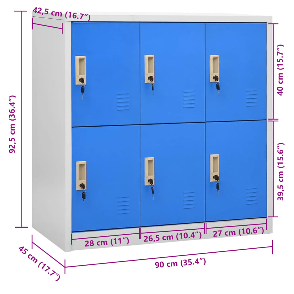 Armadietto con Chiave Grigio Chiaro e Blu 90x45x92,5 cm Acciaio - homemem39