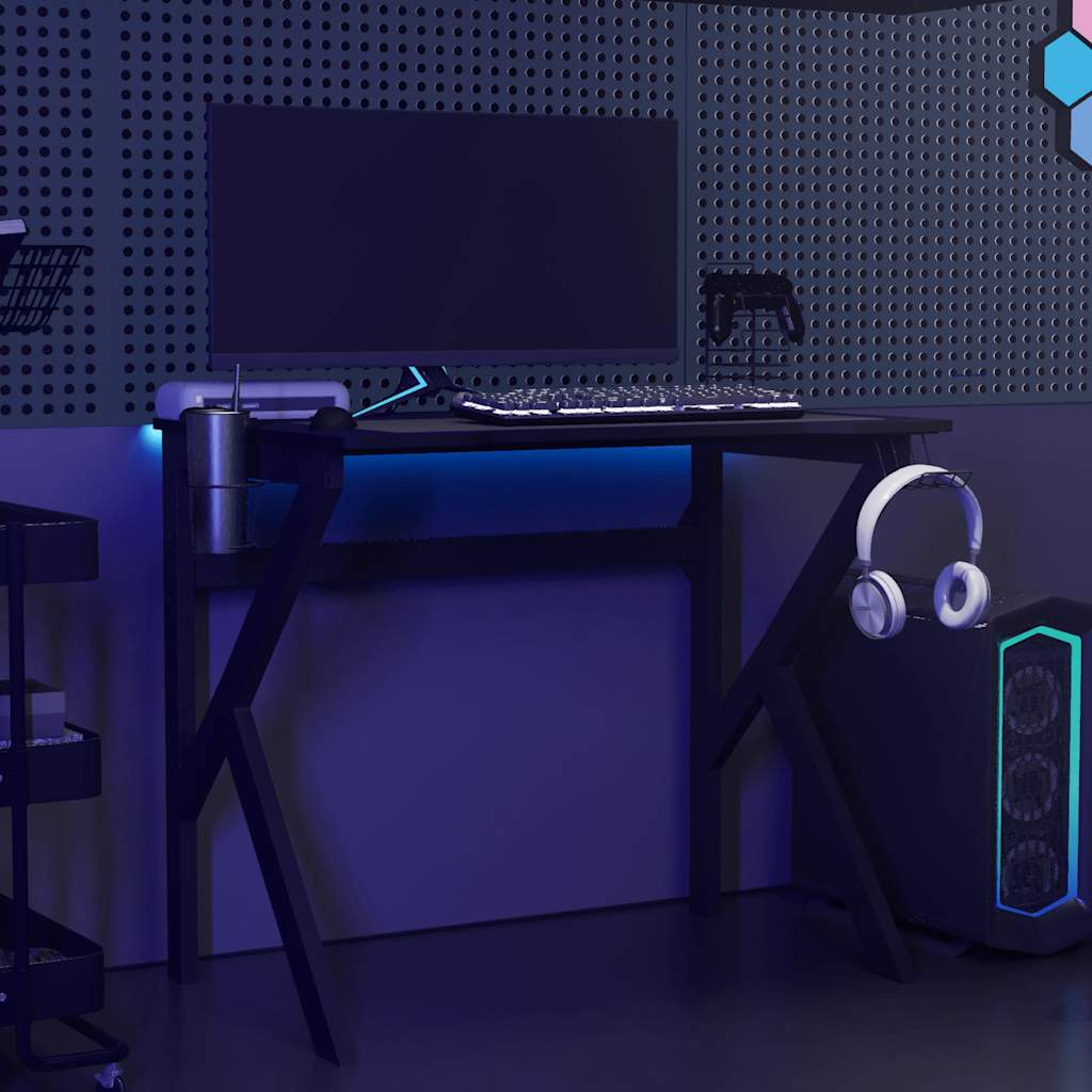 Scrivania da Gaming con Gambe a K Nera 90x60x75 cm - homemem39