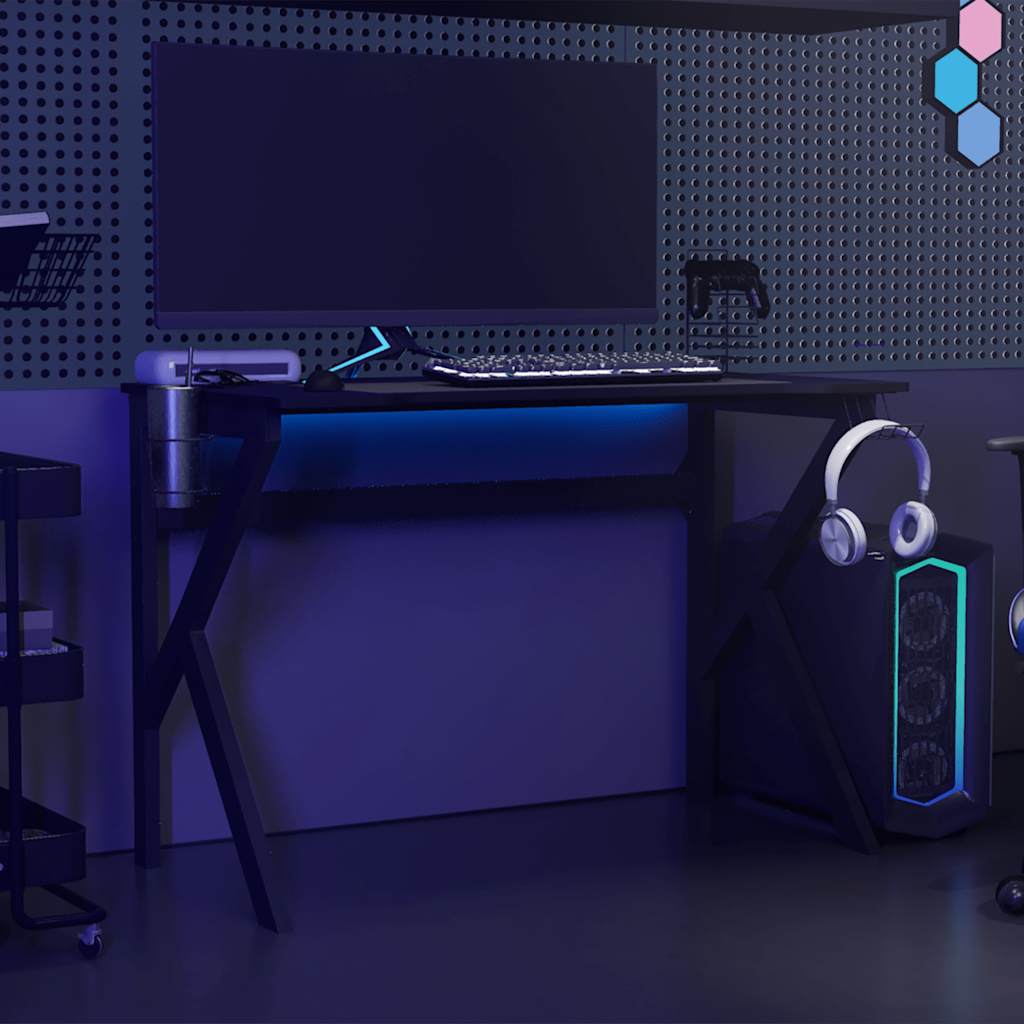 Scrivania da Gaming con Gambe a K Nera 110x60x75 cm - homemem39