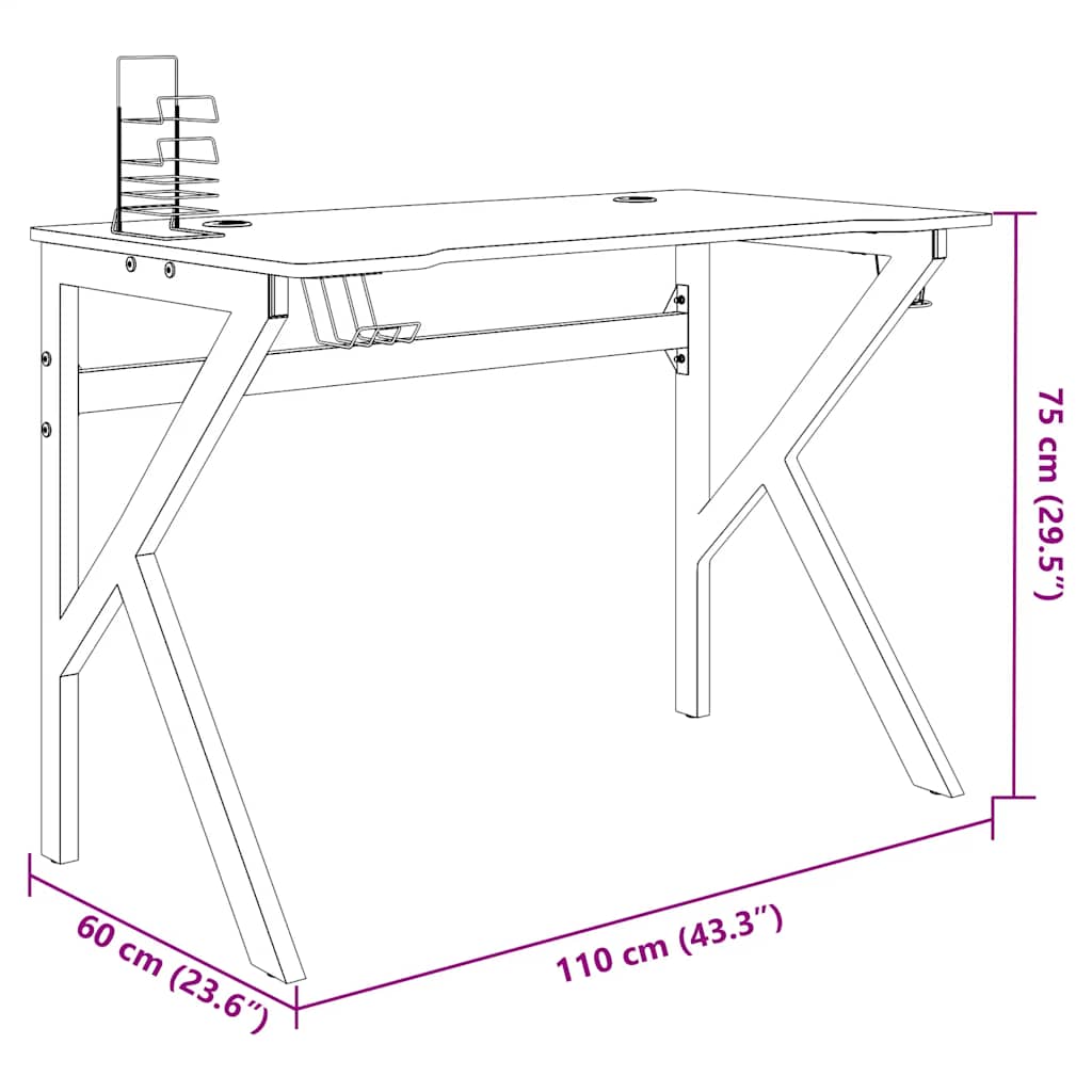 Scrivania da Gaming con Gambe a K Nera 110x60x75 cm | homemem39
