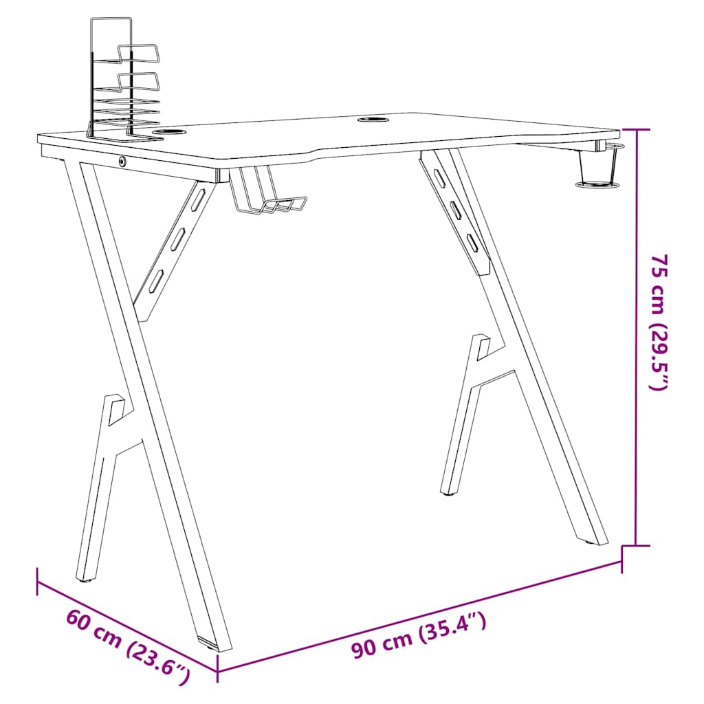 Scrivania da Gaming con Gambe a Y Nera 90x60x75 cm | homemem39