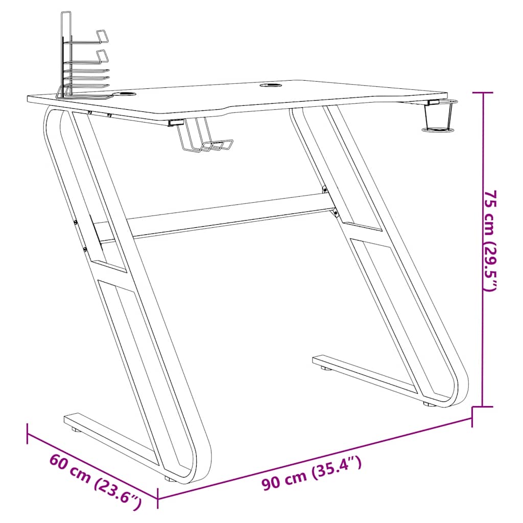 Scrivania da Gaming con Gambe a ZZ Nera 90x60x75 cm - homemem39