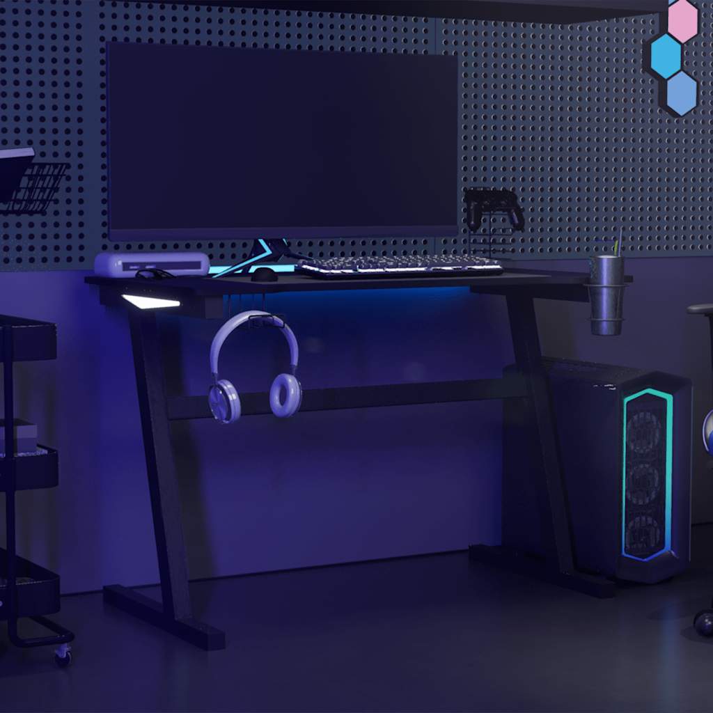 Scrivania da Gaming con LED e Gambe a Z Nera 110x60x75 cm - homemem39
